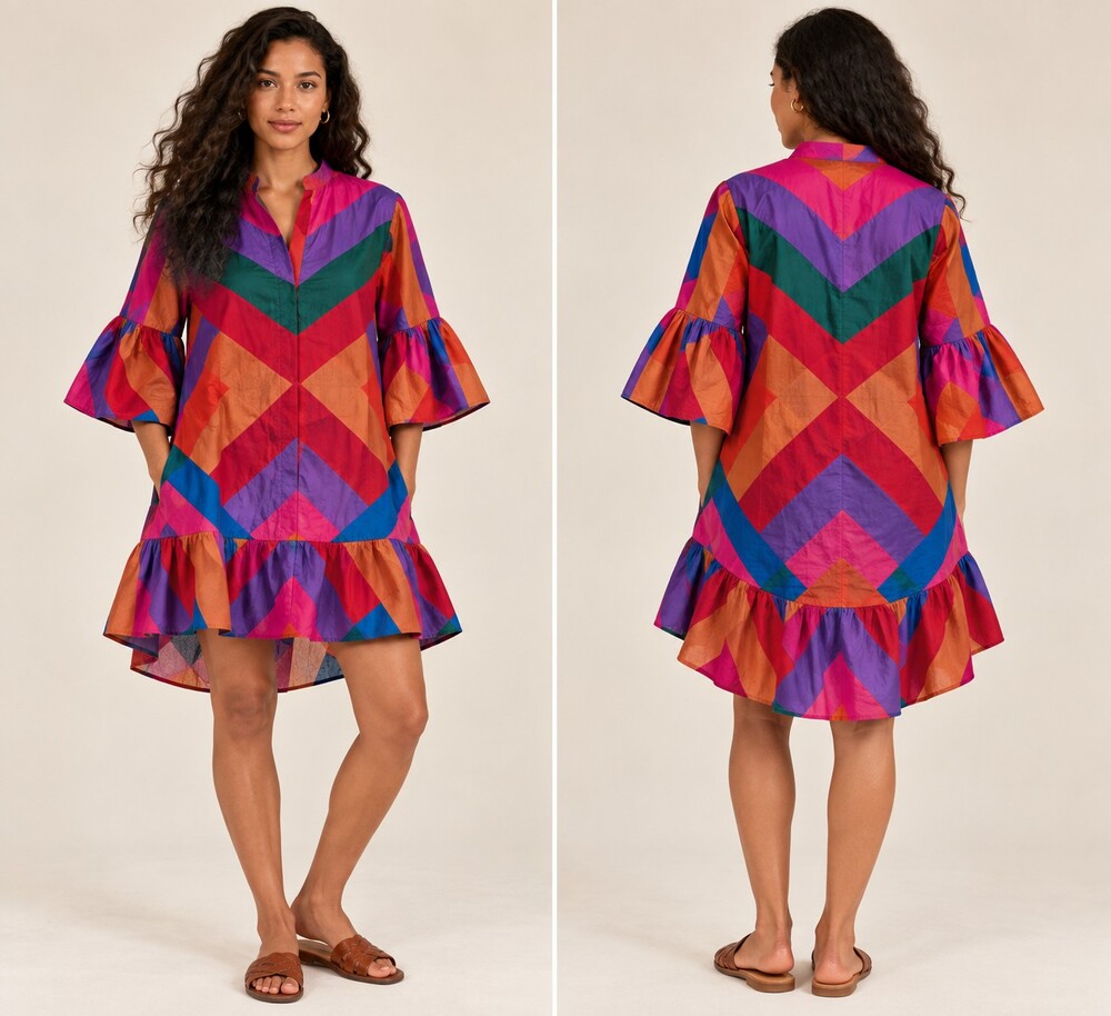 FARM Rio Amanda Stripes High Low Mini Dress Multicolor Cotton M
